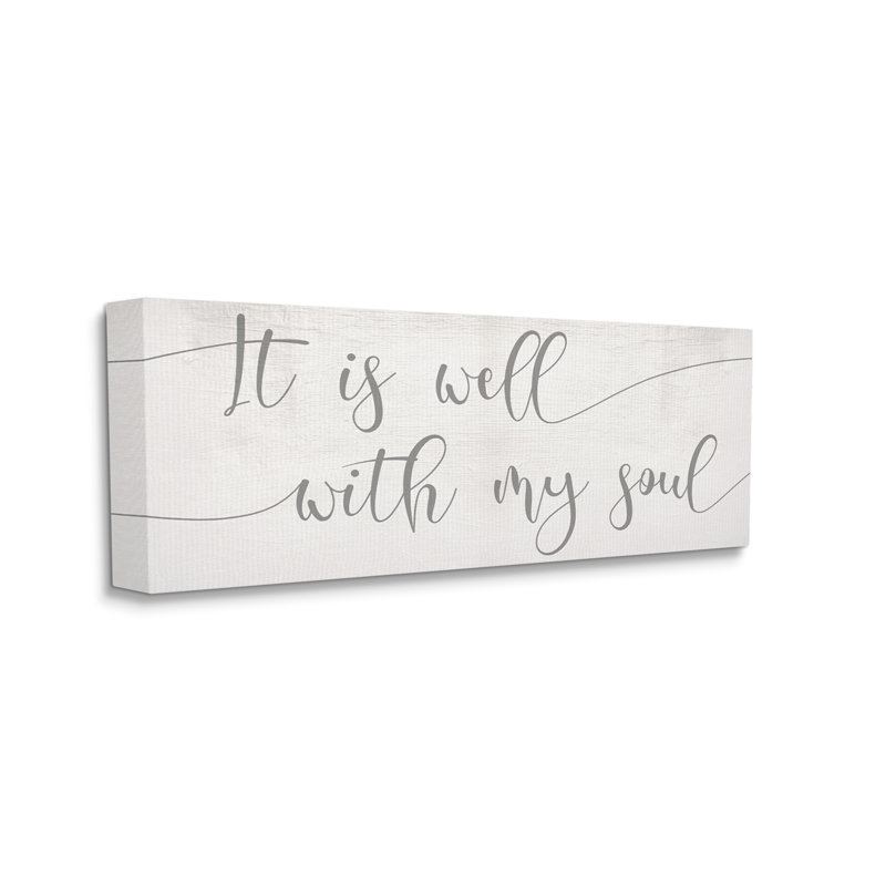 Well With My Soul - citation gris doux, H 17 po x l 40 po x P 1,5 po, Toile tendue