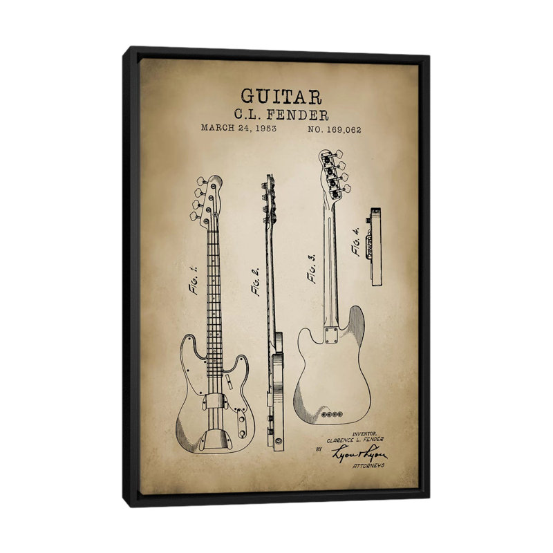 « garde-guitare », impression sur toile, H 26 po x l 18 po x P 1,5 po, Pas de tapis, Toile avec cadre noir