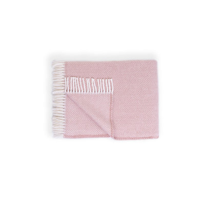Jeté 70 po x 55 po en mélange de coton rose et blanc à chevrons