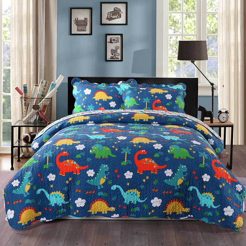 P-kl1804 Dinosaur Quilt Cotton Abstract Quilt, Full Quilt + 2 Shams