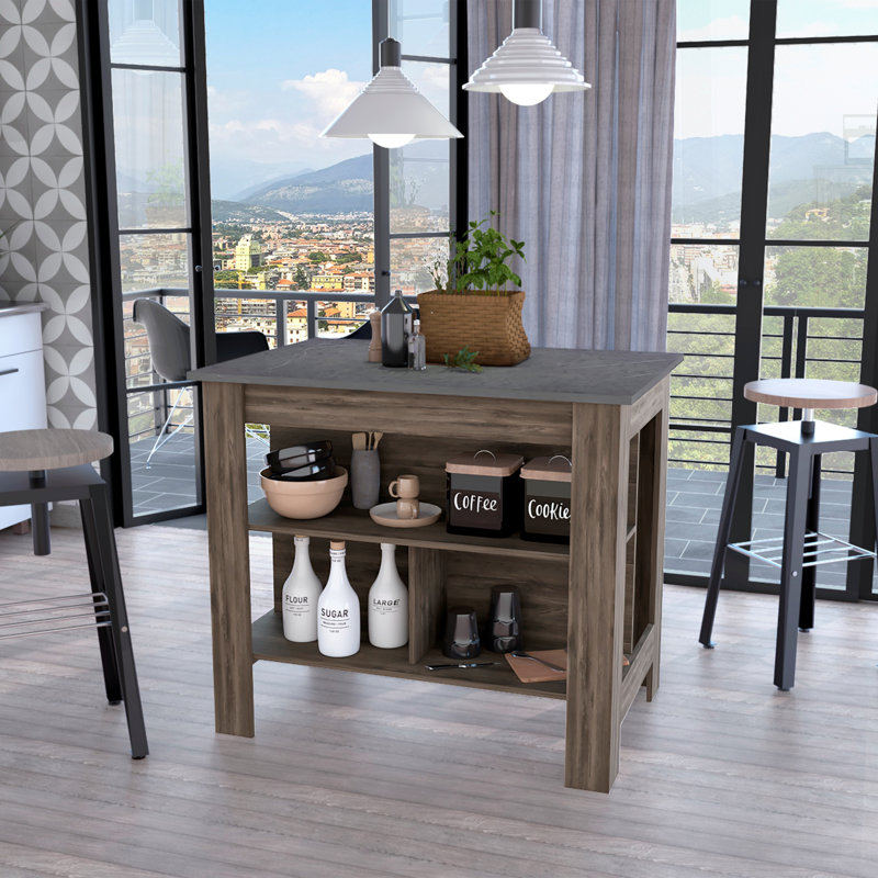 3-Shelf Kitchen Island Dark Brown And Onix, Gray/Brown