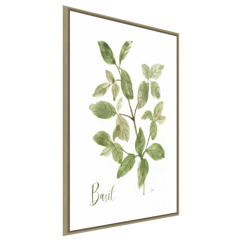 Herbe et basilic - Peinture, L 21,5 po x H 33,5 po, Encadrement brun