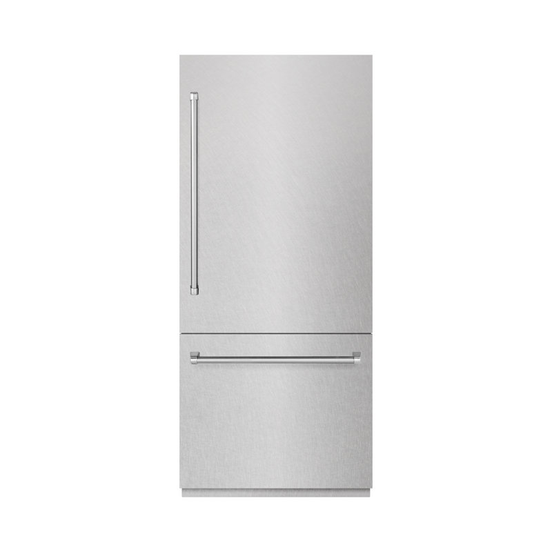 ZLINE 36 in. Built-In Refrigerator in DuraSnow Steel with Graphite Gray Interior, Satin Stainless Steel