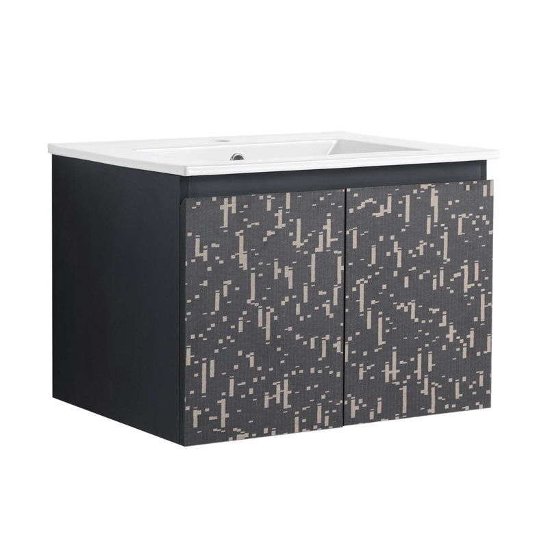 Meuble-lavabo mural 24 po avec lavabo en céramique et porte d'armoire à fermeture en douceur 24 po