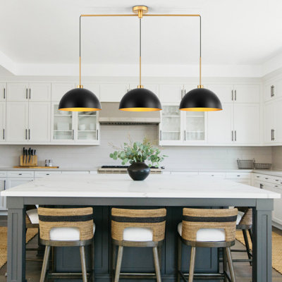  Dome Pendant Light Fixtures With Black And Gold Shade, Industrial Kitchen Island Lighting For Dining Room Bar
