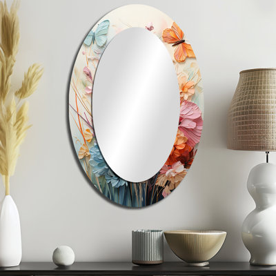 Butterfly Whimsical Flight Bouquet I - Large Oval Wall Mirror On Metal