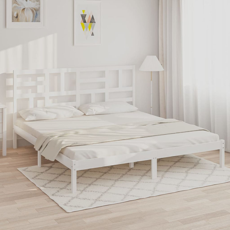 Bed Frame Solid Wood, white, Super King (6')