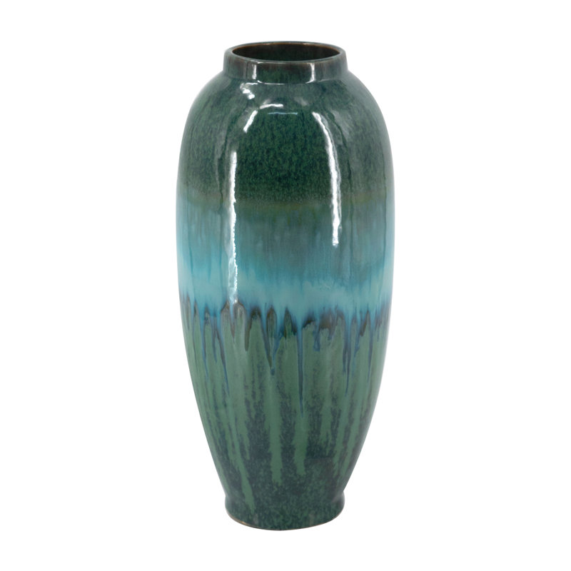 D8x17.5" Decorative Ceramic Vase With Blue And Green Reactive Glaze, 17.7" H x 8" W x 8" D
