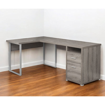 47" Taupe and Silver L Shape Computer Desk With Two Drawers