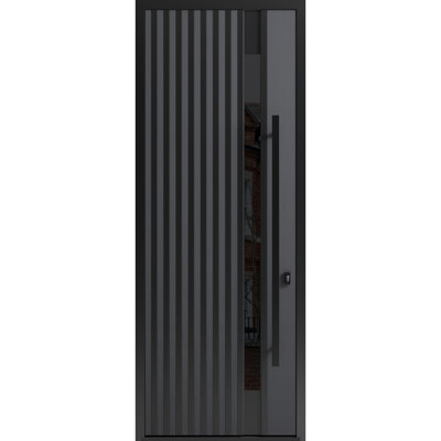 Front Exterior Prehung Steel Door / Ronex 0144 Grey / Entry Metal Modern Painted W36" x H96" Left hand Inswing