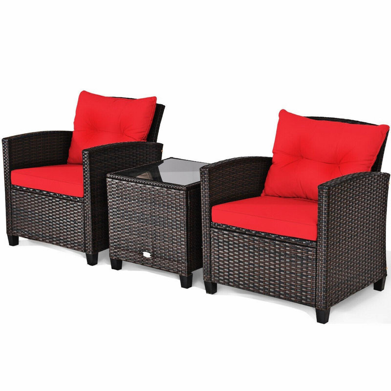 2 - Person Patio Conversation Set with Cushions, Red