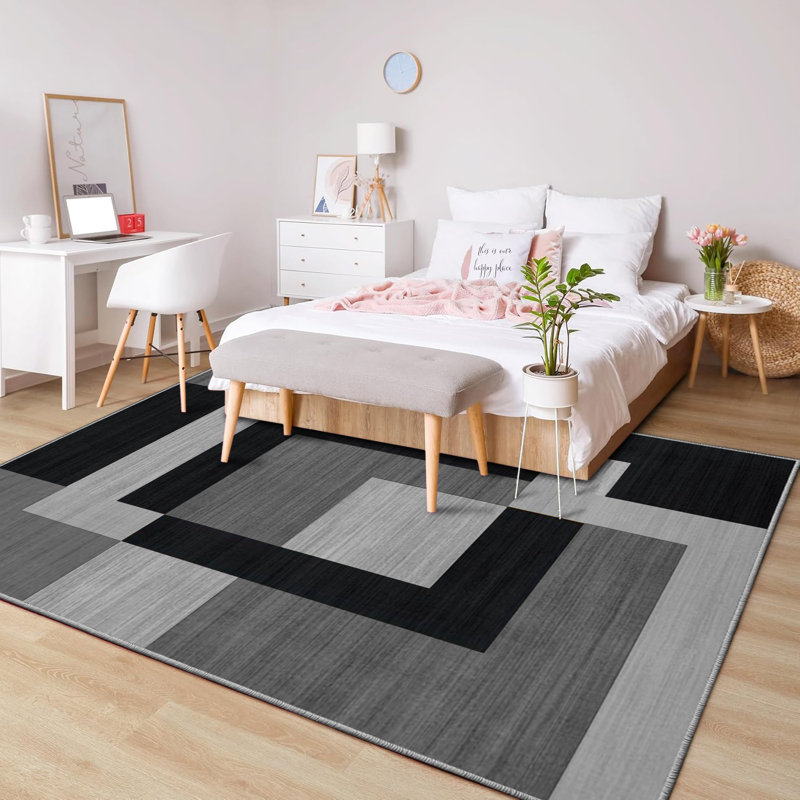 Milo Black & Grey Printed Area Rug - Modern Monochrome Color Area Rug for Contemporary Homes, Rectangle 160 x 230 cm