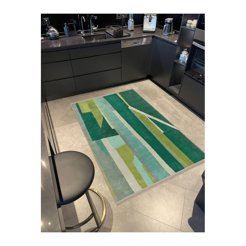 Tapis décoratif vert à motif géométrique abstrait à motif géométrique, Sous-tapis carré 3 pi 3 po inclus