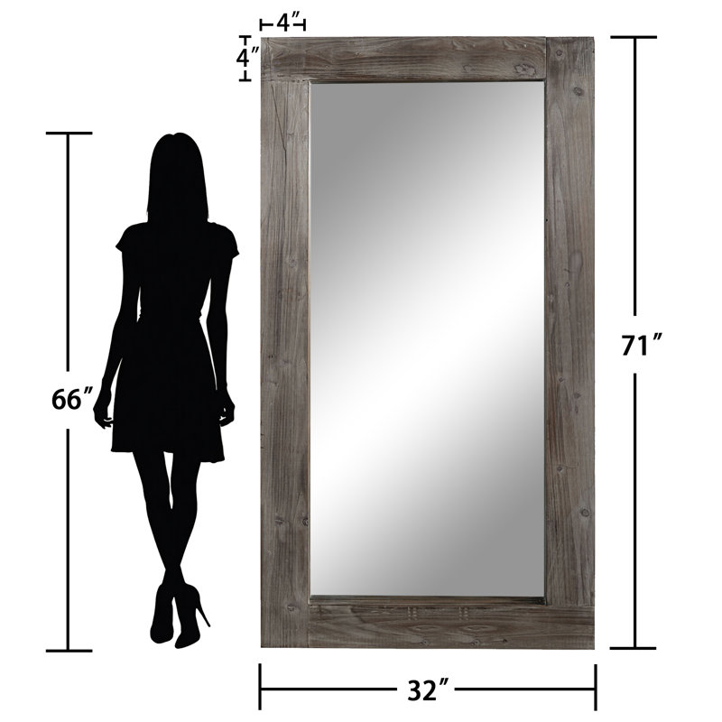 Distressed Solid Wood Mirror Leaning Mirror Wall Mirror Farmhouse/Rustic Mirror, Charcoal, 71" x 32"