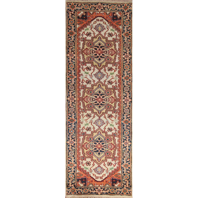 Tapis de couloir géométrique fait à la main Heriz Serapi 3 x 8