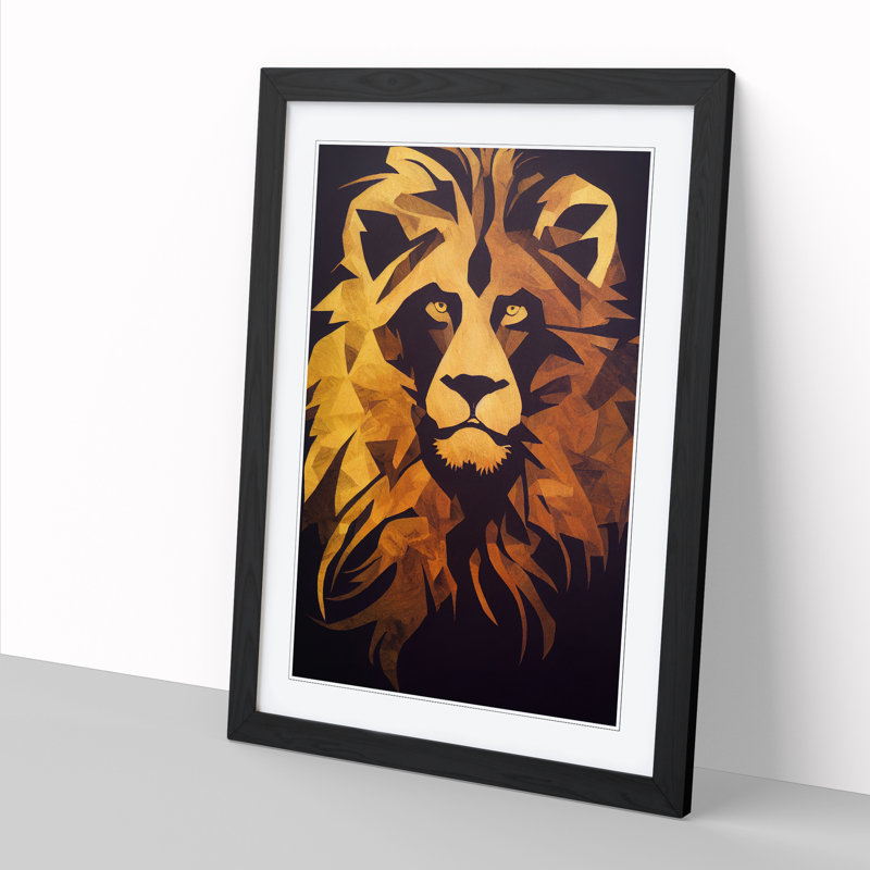 Lion Boho - Picture Frame Print, Black, 64cm H x 46cm W x 2cm D