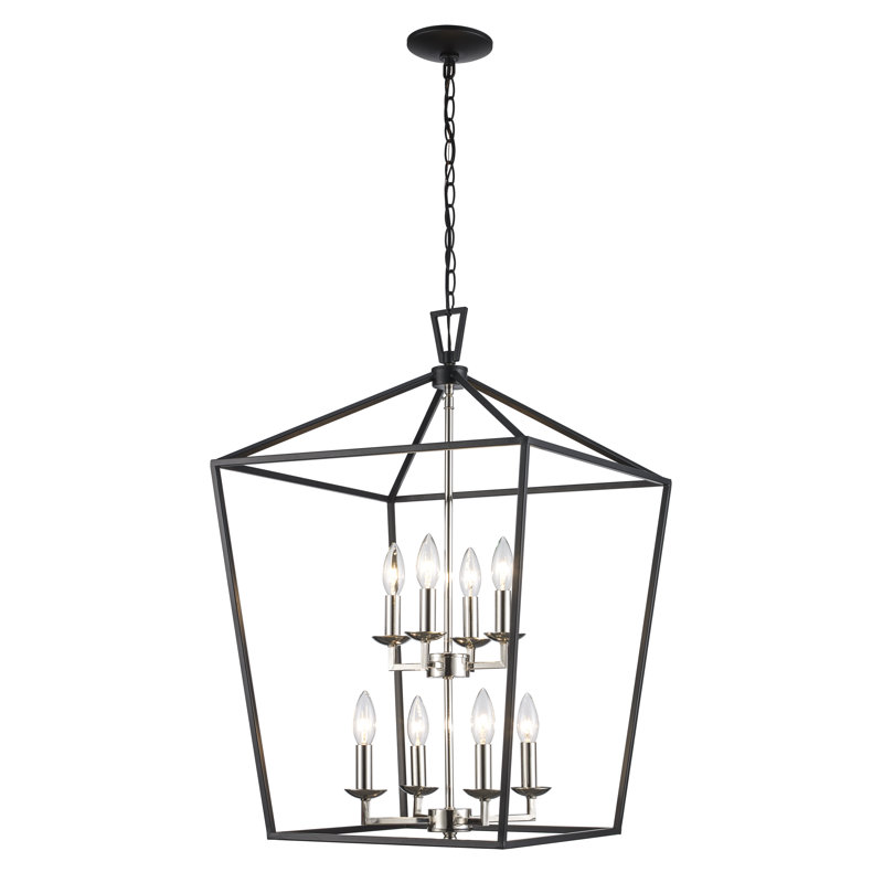 Lustre géométrique 8 lumières Hertford , H 29,5 po x l 19 po x P 19 po, Chrome poli/Noir