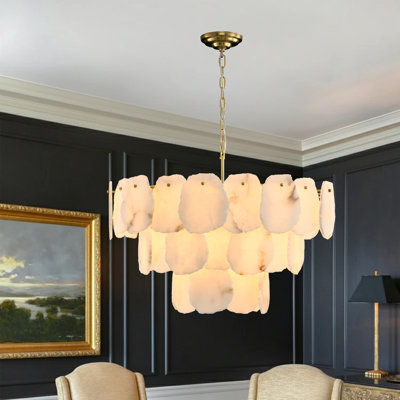 Lustre 16 lumières à intensité variable 32 "avec abat-jour albâtre (ampoules incluses)