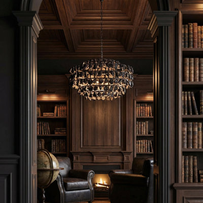 Lustre en métal noir avec verre noir