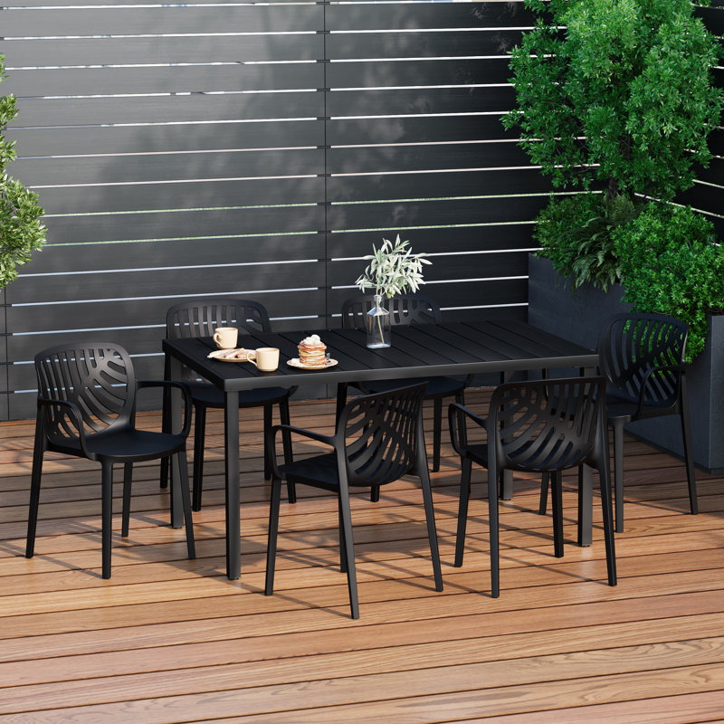 6-Person Outdoor Rectangular Dining Set, Black