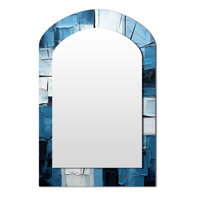 Cubism Blue And White Fight - Abstract Shapes Irregular Shape Unique Mirror, Blue Asymmetrical Large Wall Mirror, Printed Metal Art