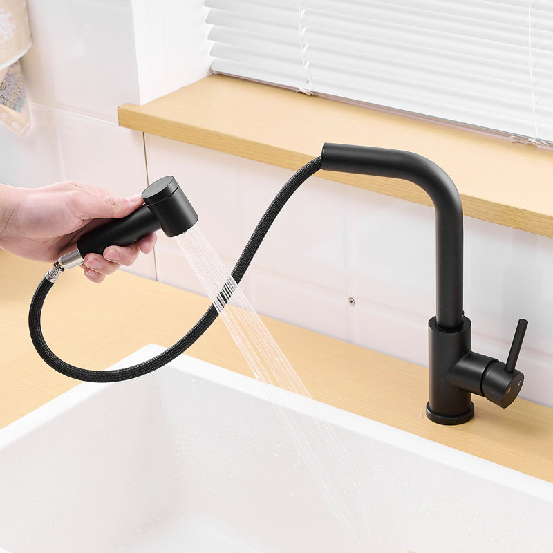 Black Pull Out Spray Kitchen Faucet - Single Handle Tap For Bathroom And Sinks Matte Sink With Pull-Down Modern Style All