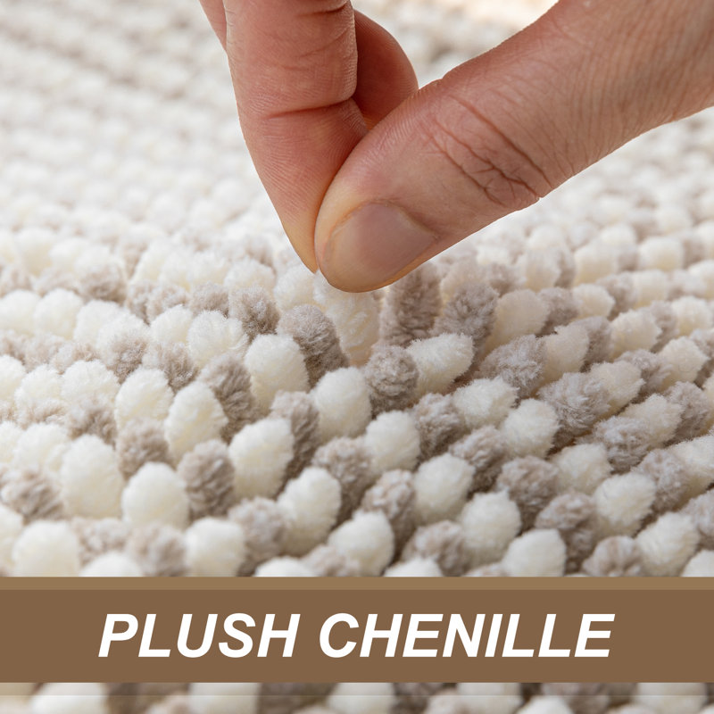 Zager Microfiber Soft Chenille Bath Rug with Non-Slip Backing, Beige, 47" L x 19" W