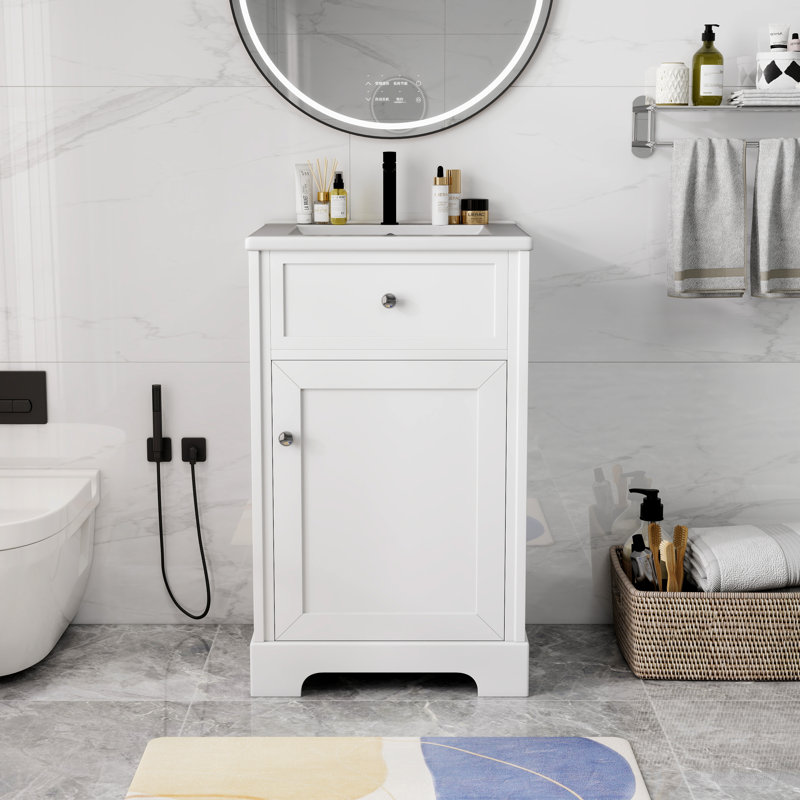 20" Single Bathroom Vanity With Ceramic Top, White