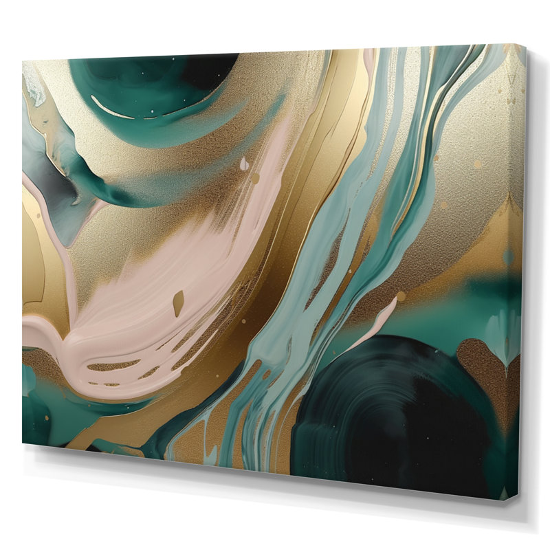 Or et vert marbré Euphoria V - art mural grand marbre abstrait, Toile tendue, H 12 po x l 20 po x P 1 po