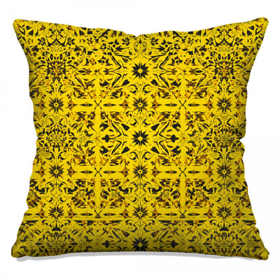 Yellow Ornate Patterns Double Sided Throw Pillows