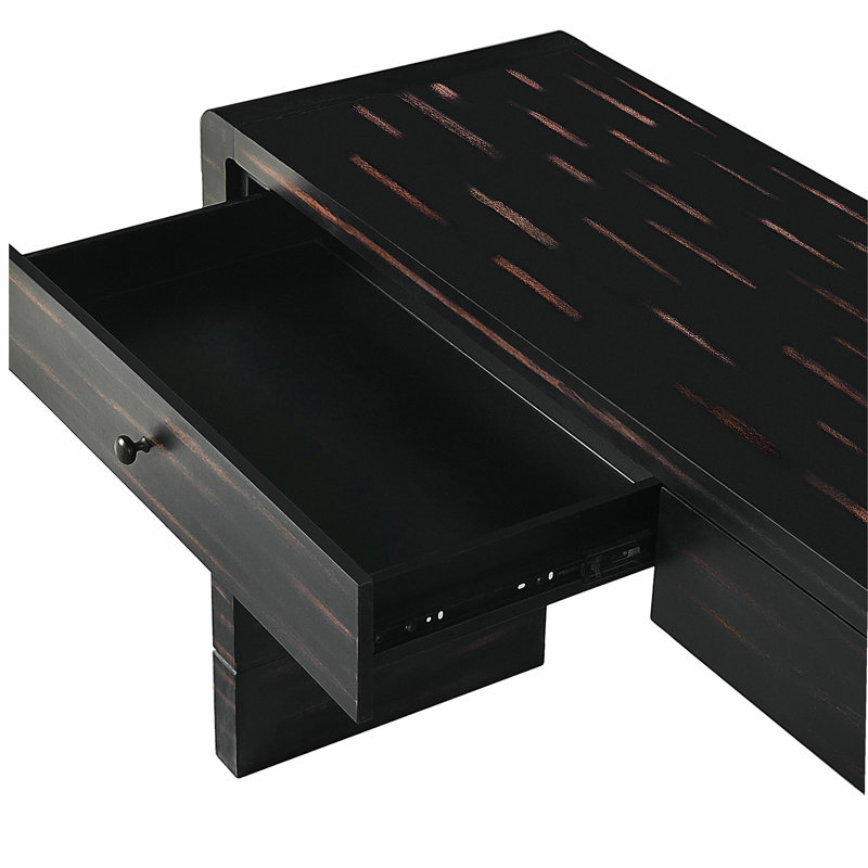 Storage curved coffee table, wooden entry table with two drawers, farmhouse style living room table, suitable for entryways, corridors, living rooms, black finish