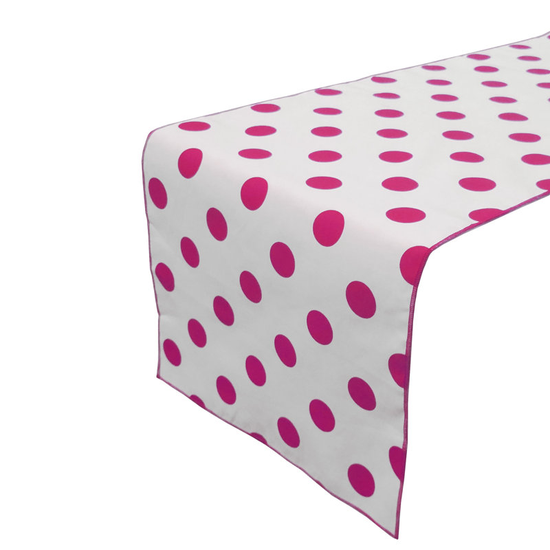 Polka Dots Print Table Runner, 120" L x 12" W, Fuchsia/White