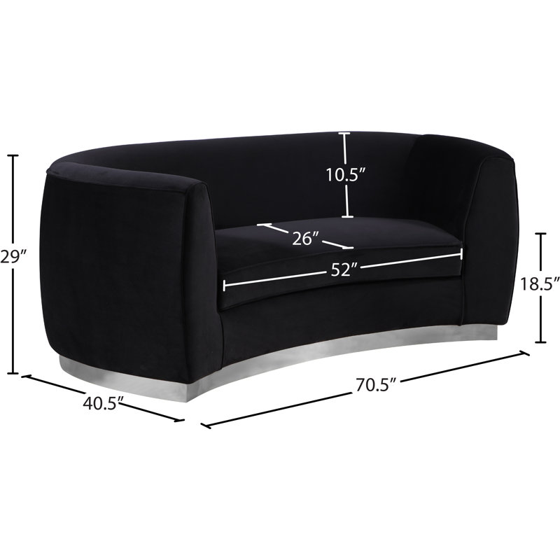 Breccan 70.5'' Velvet Loveseat, Black Velvet, Chrome