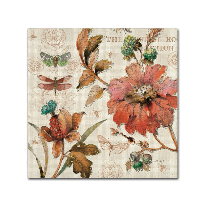 Floral Square Canvas Art with Red and Green Accents