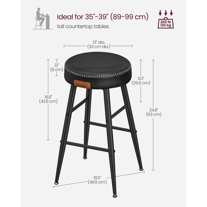 Ide Upholstered Counter Stool with Metal Frame, Ink Black, 63cm