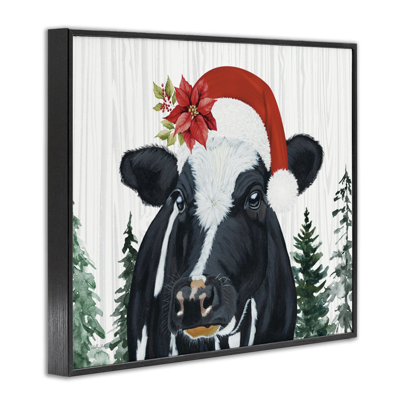 «Christmas Hat Cow Portrait», estampe numérique, design par Ashley Justice, H 11 po x l 14 po, Giclée encadrée noir minuit
