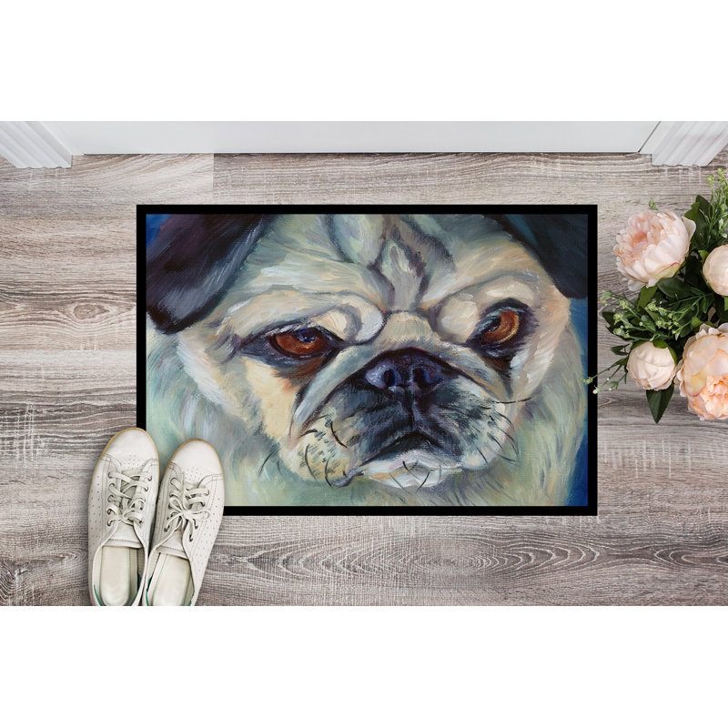 Tapis d'extérieur antidérapant Pug in Thought, Rectangle 2 pi x 3 pi