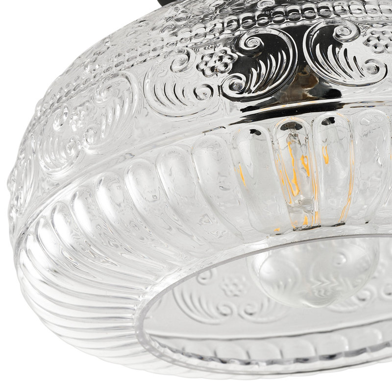 Plafonnier encastré 1 lumière E26 en métal noir mat avec abat-jour en verre transparent, à intensité variable, homologué ETL