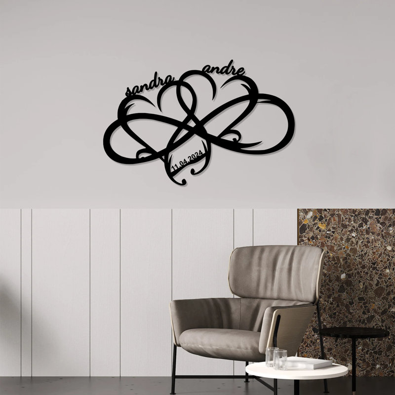 Infinity Hearts, art mural, 16" H x 25" W x 1" D, Noir