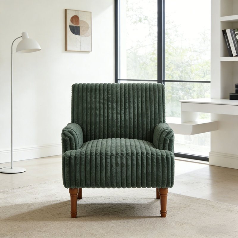 Chaise d'appoint moderne en velours côtelé, Vert d’armée