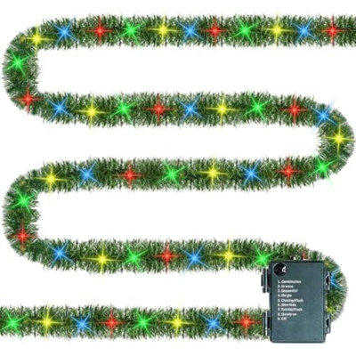30 FT Pre-Lit Christmas Garland Decorations, 100 LED Lighted Artificial Pine Garlands with 8 Modes, Green Garland for Indoor Outdoor Door Home Stairs Holiday Decor, Multi-Colored