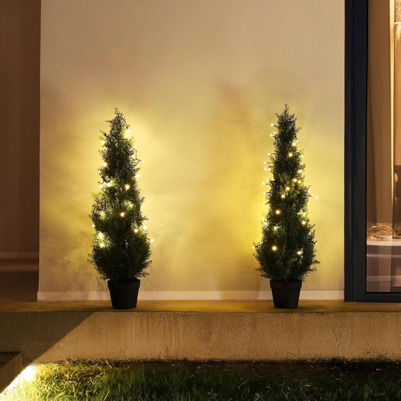 Topiaire en cèdre artificiel pour faux cyprès avec guirlandes de lumière solaire