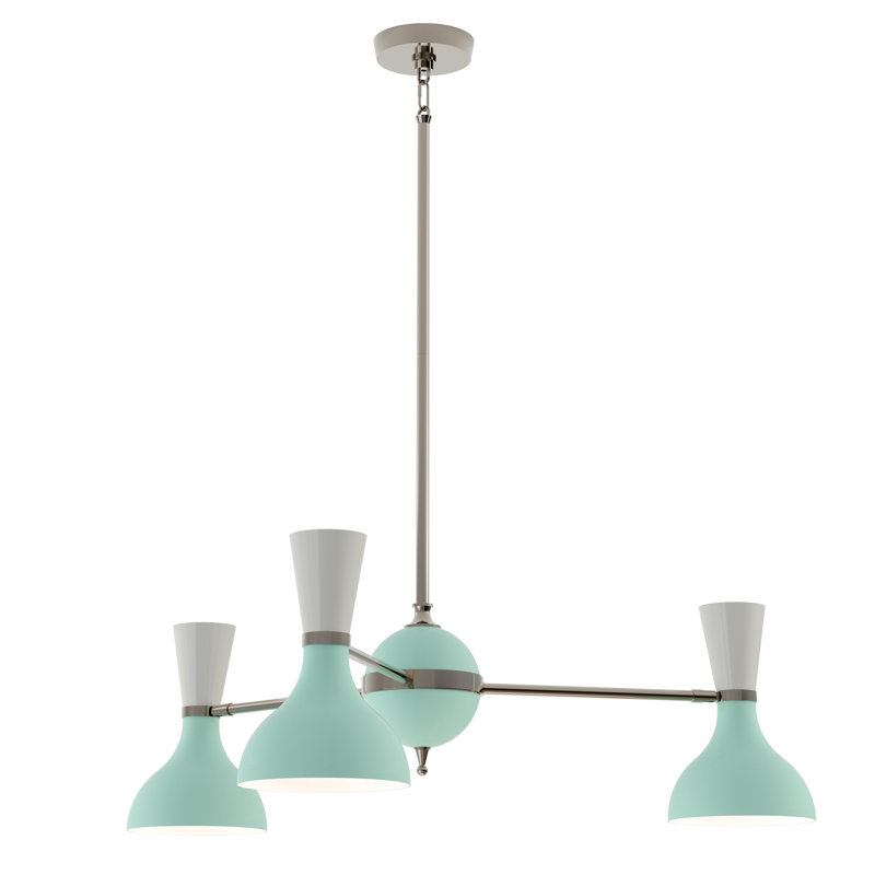 Clare 12 Light Chandelier, Polished Nickel, 3, Green-Blue