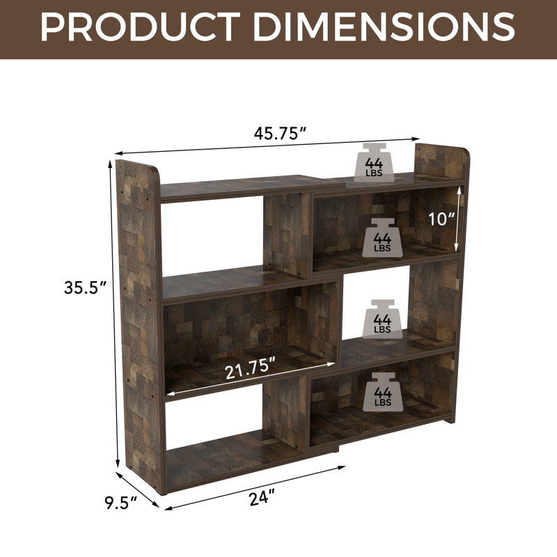 3-Tier Modern Retractable Bookcase, Multi-Layer Storage and Display Bookshelf, Brown