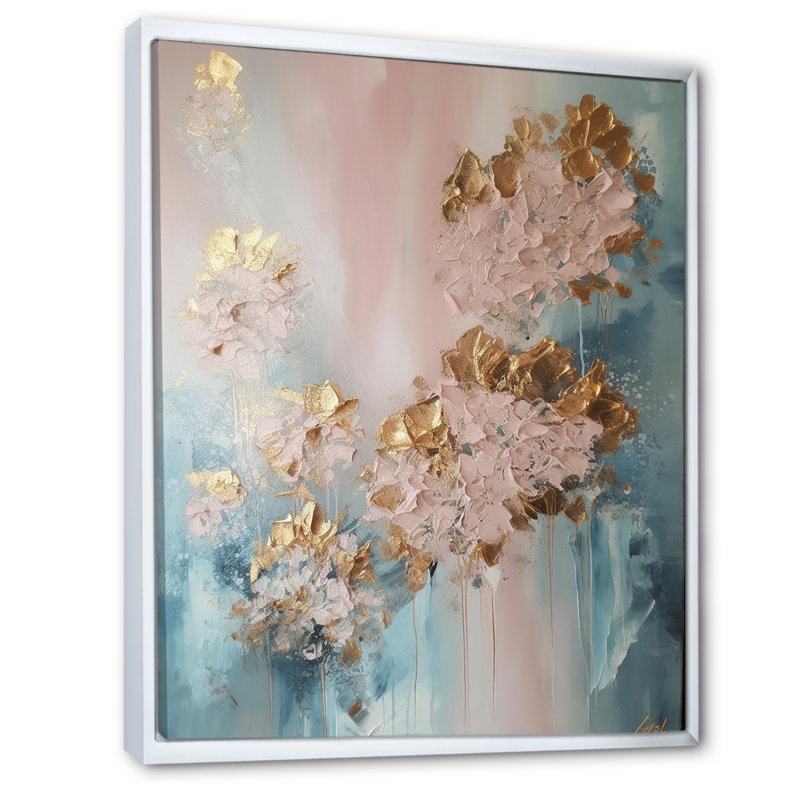 «Abstract Hydrangea Flower In Blossoming Retro I», reproduction sur toile, H 20 po x l 12 po x P 1 po, Cadre flottant blanc