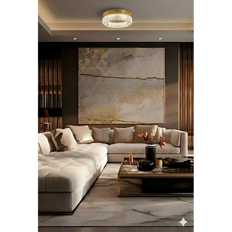 Modern LED Round Crystal Flush Mount , 4.37" H x 13.75" W x 13.75" D, Brass