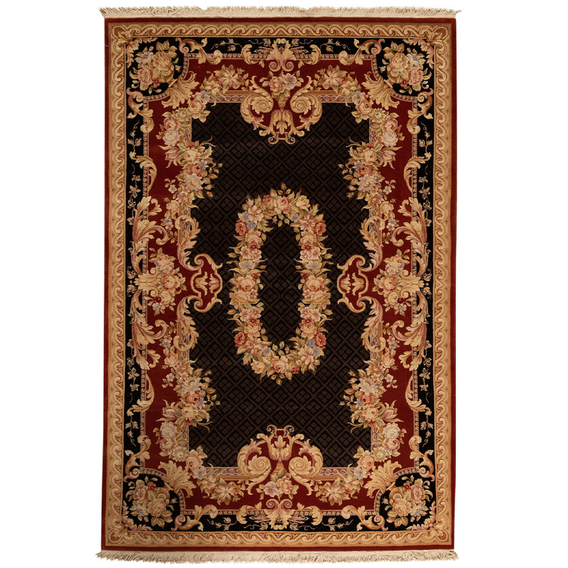 Tapis noir / rouge / brun noué à la main de haute qualité