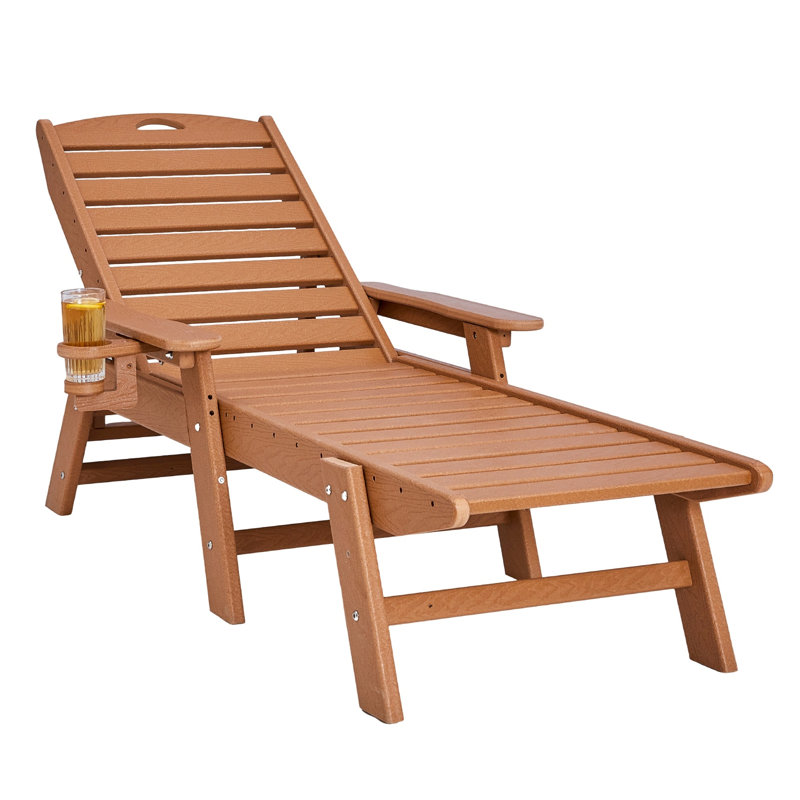 Chaise longue d'extérieur résistante aux intempéries avec dossier réglable et porte-gobelet - Mobilier de patio en PEHD brun
