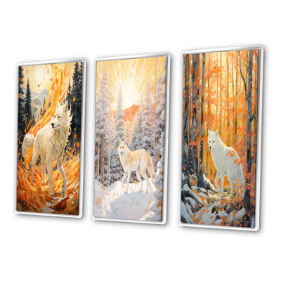 " White Wild Wolf In Winter Forest II " 3 - Pieces
