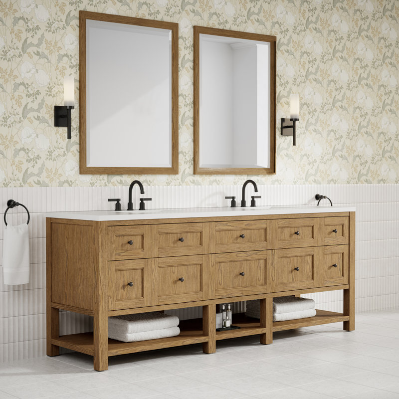 Breckenridge 84" W Double Vanity, White Zeus Silestone